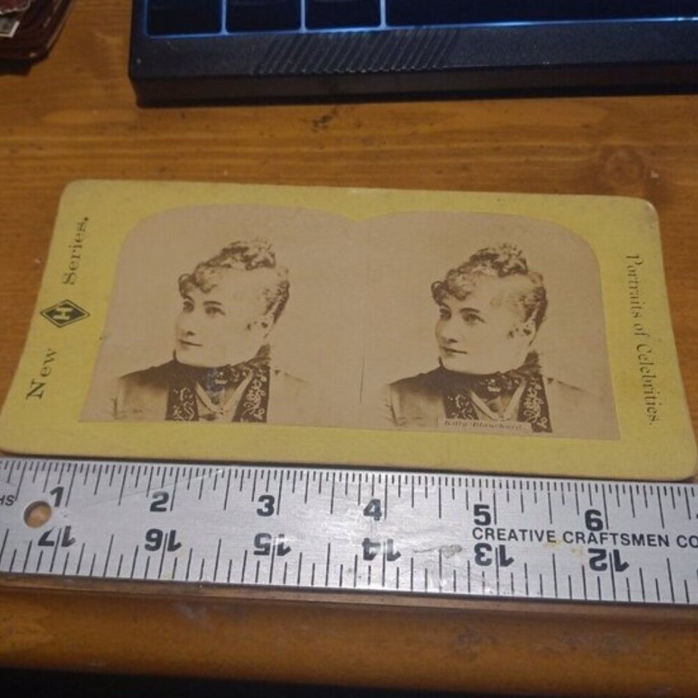 New H Series Stereoview Kitty Blanchard Portraits of Celebrities Late 1890's